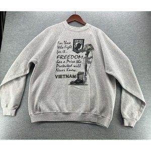 Vintage HANES ACTIVEWEAR - Pow Mia Gray Pullover Sweatshirt Size XXL (A23)